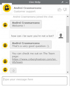live chat with CyberGhost support