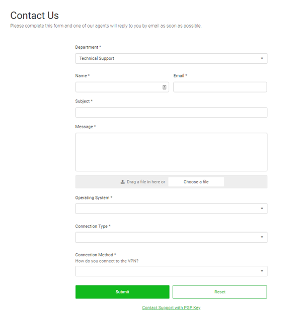PIA VPN customer support form