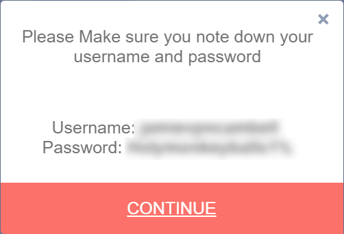 VPNSecure generated account credentials