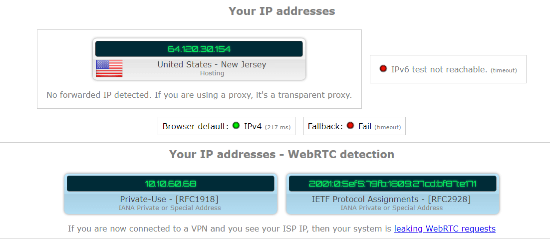 FrootVPN IP leak test