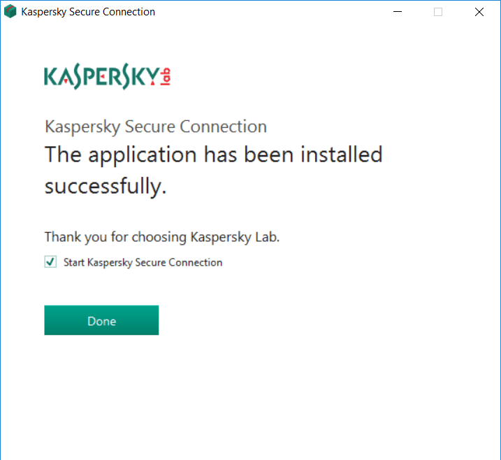 Kaspersky Secure Connection installation complete