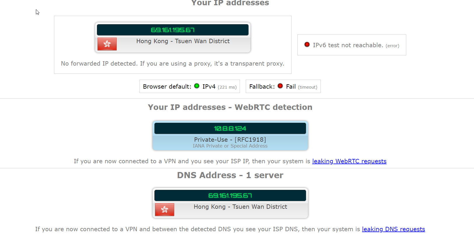 DNS and IP leak test