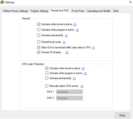 Perfect Privacy VPN settings