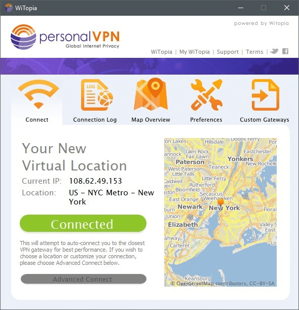 personalVPN program interface