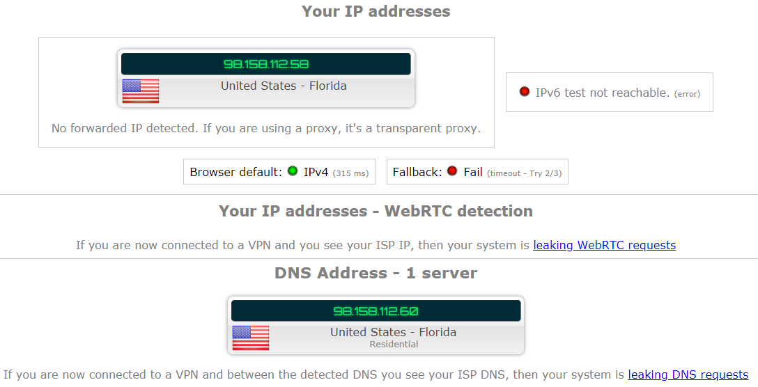 SlickVPN IP leak test
