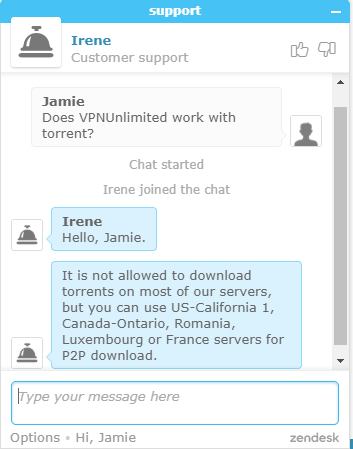 VPN Unlimited support chat