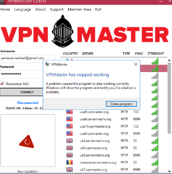 vpnmaster VPN client screenshot
