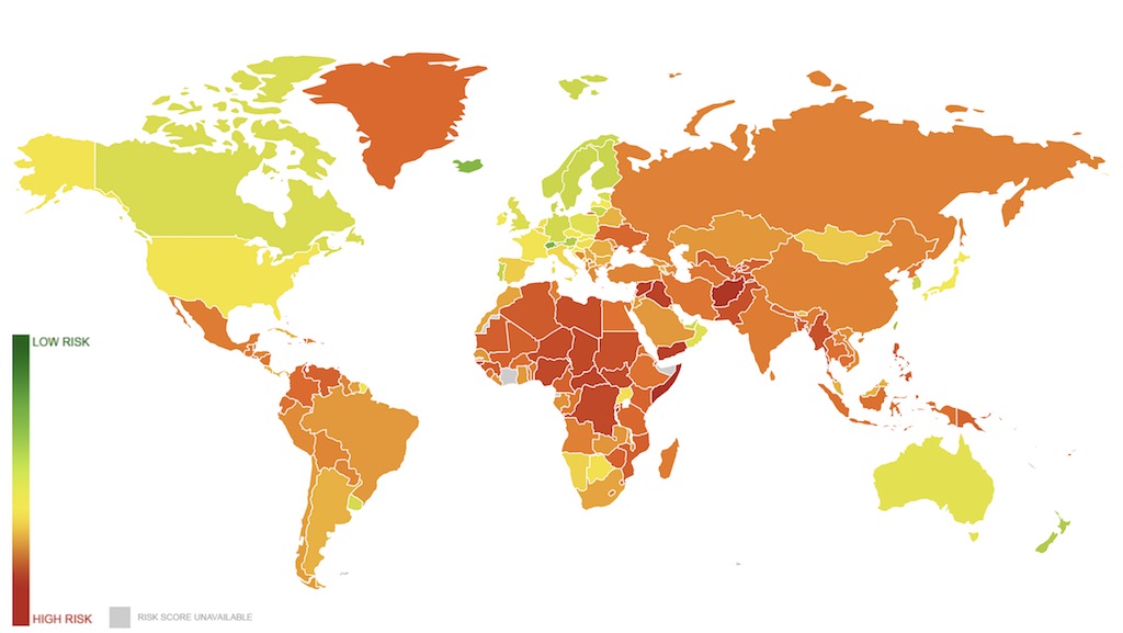 global map of data risk score per country