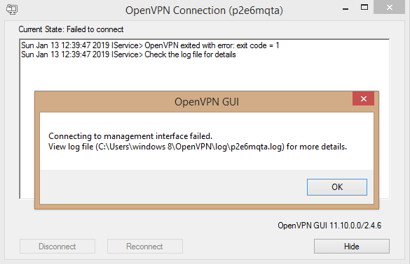 nVpn failed to connect screen