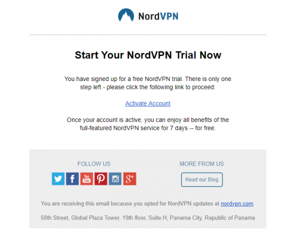 nordvpn free account