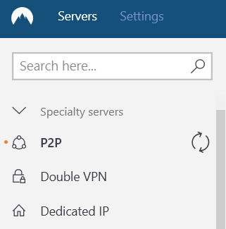 nordvpn p2p servers in client